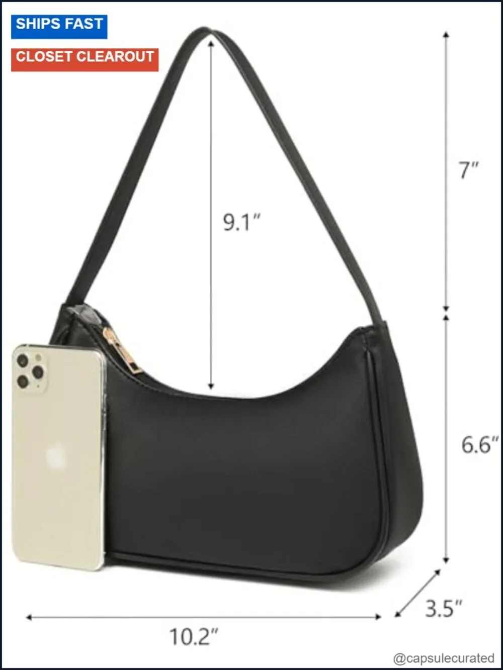 Vegan Leather Hobo Shoulder Bag with Zipper Closure